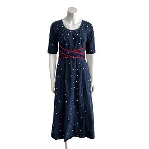 eShakti Navy Dress with White Dots Red Stripes M